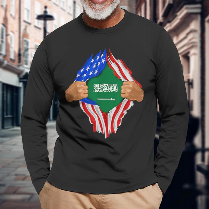 Saudi Arabian Blood Inside Me Saudi Arabia Flag Long Sleeve T-Shirt Gifts for Old Men
