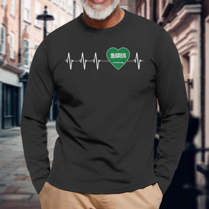 Saudi Arabian Heartbeat I Love Saudi Arabia Flag Heart Pulse Long Sleeve T-Shirt Gifts for Old Men