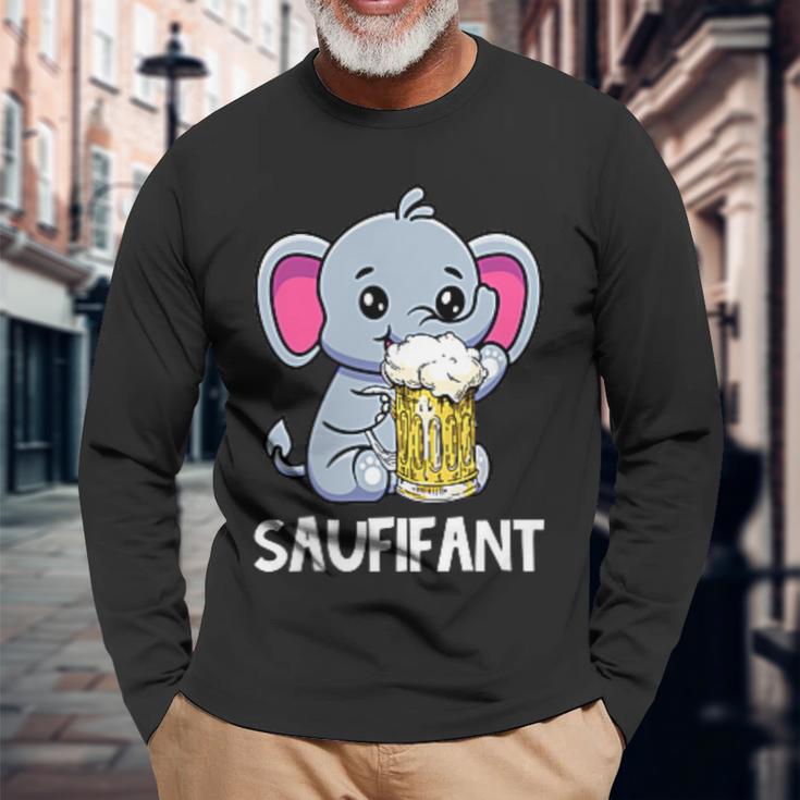 Saufifant Party Elefant Alkohol Bier Saufen Feiern Langarmshirts Geschenke für alte Männer