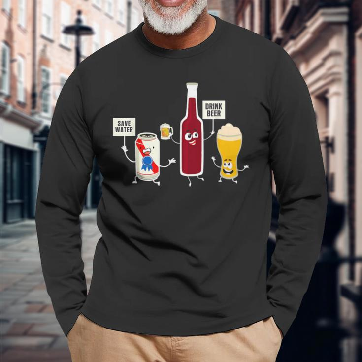 Save Water Drink Beer Drinking Oktoberfest Alcohol Long Sleeve T-Shirt Gifts for Old Men