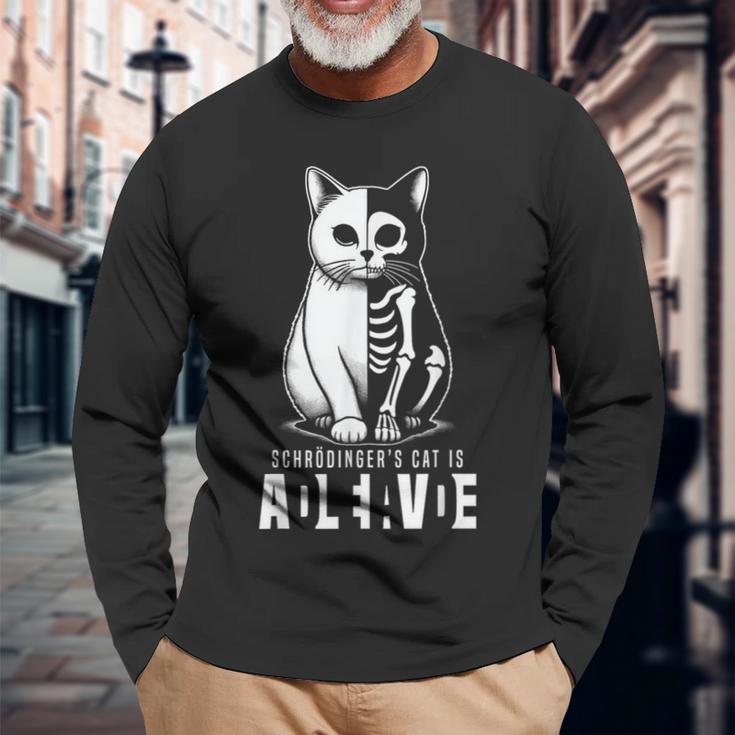 Schrödinger's Cat Dead And Alive Quantum Mechanics Physics Langarmshirts Geschenke für alte Männer