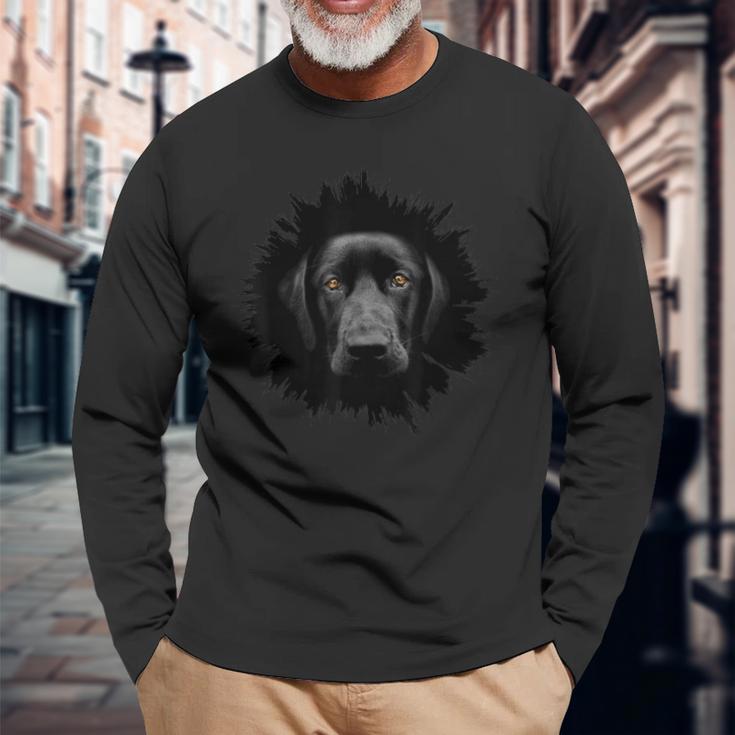 Schwarzes Langarmshirts mit 3D-Hundegesicht-Druck, Modisches Haustier-Motiv Geschenke für alte Männer