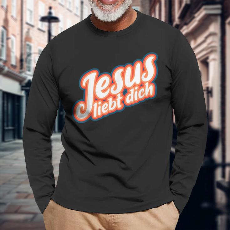 Schwarzes Langarmshirts mit 'Jesus liebt dich' Aufdruck, Christliche Mode Geschenke für alte Männer