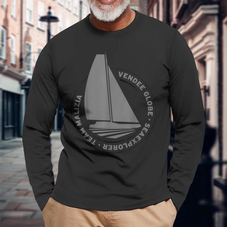 Schwarzes Langarmshirts mit Segelboot-Design, Vendee Globe Herausforderung Geschenke für alte Männer