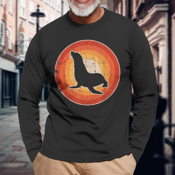 Sea Lion Retro Vintage 60S 70S Sunset Seal Animal Lovers Long Sleeve T-Shirt Gifts for Old Men