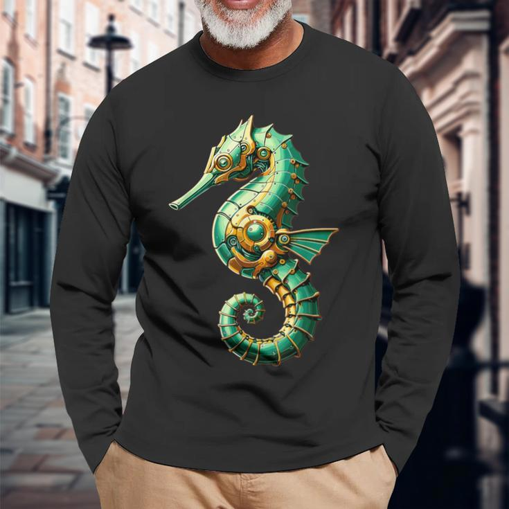 Seepferdchen Hippocampus Roboter In Grünem Gewand Langarmshirts Geschenke für alte Männer