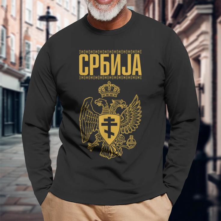 Serbia Serbian Serb Srbija Eagle Langarmshirts Geschenke für alte Männer