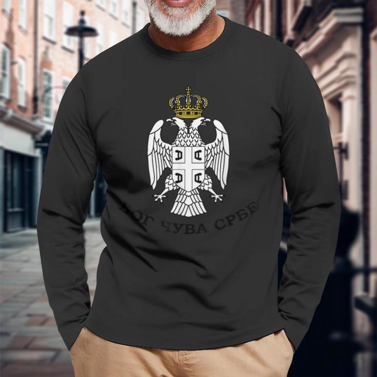 Serbian Eagle Bog Cuva Srbe Srbija Srpska Cetnik Langarmshirts Geschenke für alte Männer