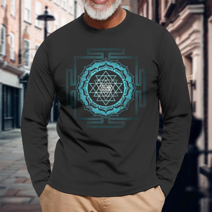 Shri Yantra Lotus Buddhism Meditation Sacred Geometry Zen Long Sleeve T-Shirt Gifts for Old Men