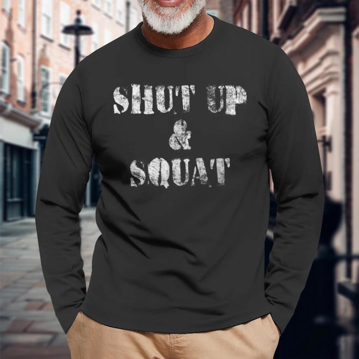 Shut Up And Squat Leg Day Vintage Long Sleeve T-Shirt Gifts for Old Men