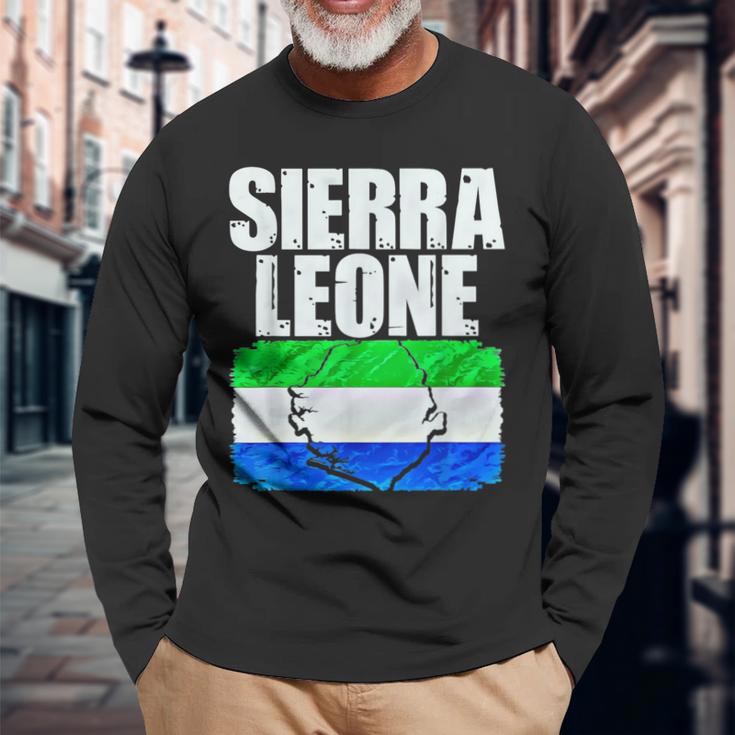 Sierra Leone Flag Map Emblem Long Sleeve T-Shirt Gifts for Old Men