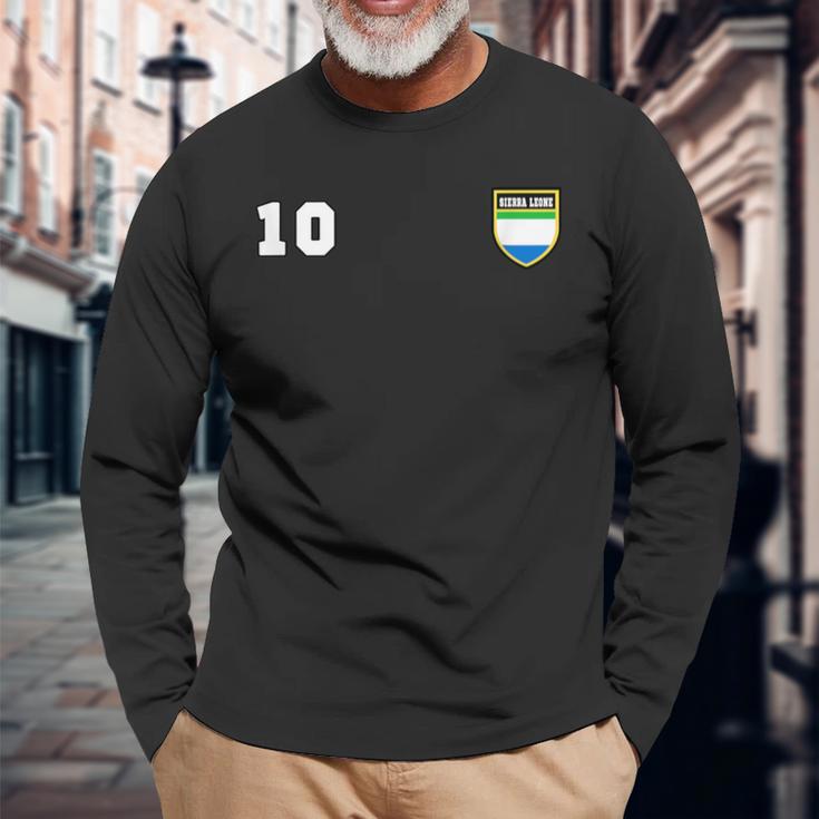 Sierra Leone Number 10 Soccer Flag Football Jersey Leonean Long Sleeve T-Shirt Gifts for Old Men