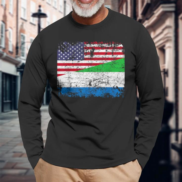 Sierra Leonean Roots Half American Flag Sierra Leonean Long Sleeve T-Shirt Gifts for Old Men