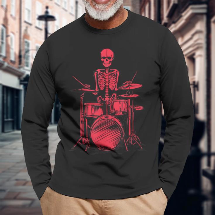 Skeleton Drummer On Drums For Musicians Langarmshirts Geschenke für alte Männer