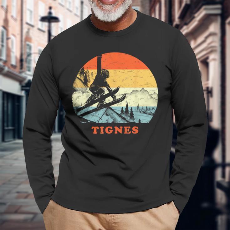 Ski Tignes France Vintage Snow Skiing Vacation Long Sleeve T-Shirt Gifts for Old Men