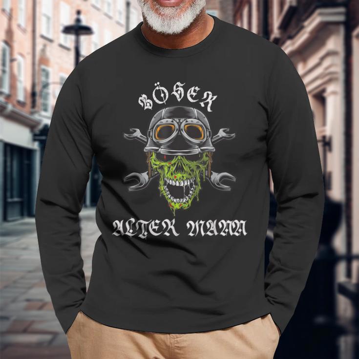 Skull Evil Old Man Biker Skull Langarmshirts Geschenke für alte Männer