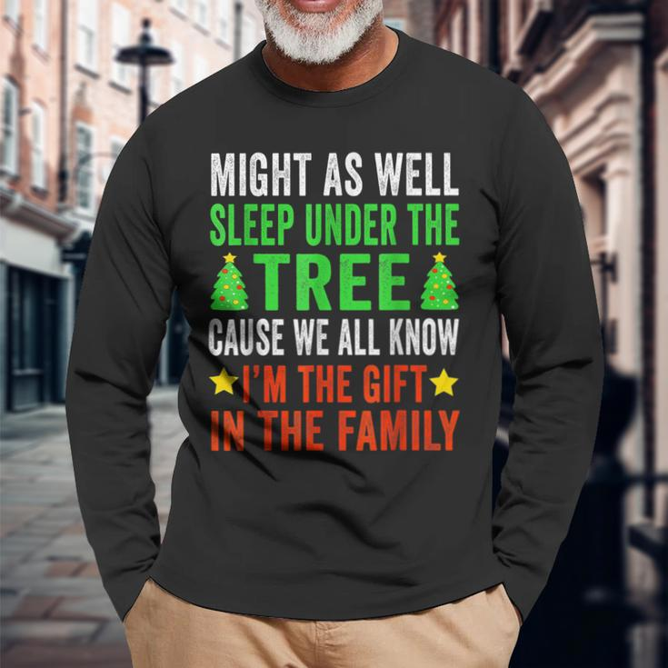 Might As Well Sleep Under The Tree Christmas Family Long Sleeve T-Shirt Gifts for Old Men