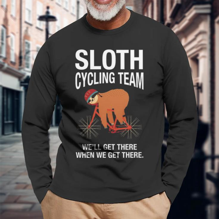 Sloth Cycling Team Lazy Sloth Sleeping Bicycle Long Sleeve T-Shirt Gifts for Old Men
