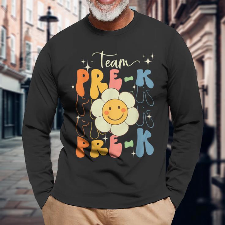 Smile Face First Day Of Team Prek Back To School Groovy Long Sleeve T-Shirt Gifts for Old Men