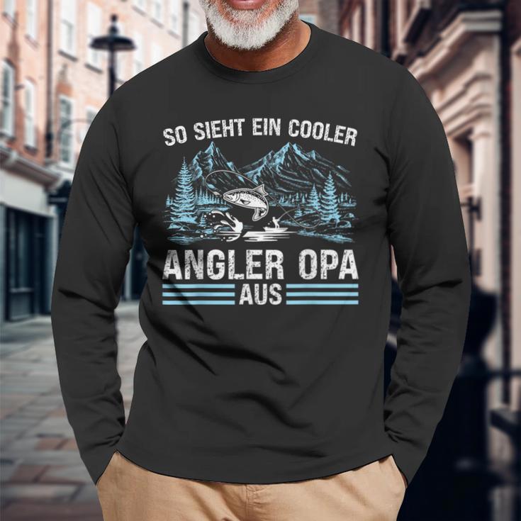 So Sieht ein Cooler Angler Opa Aus Langarmshirts Schwarz für Männer Geschenke für alte Männer