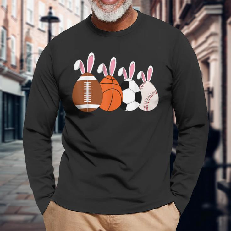 Soccer Basketball Baseball Football Sports Easter Rabbits Long Sleeve T-Shirt Gifts for Old Men