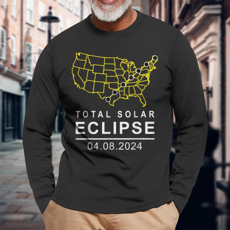Solar Eclipse 2024 America Totality Path April 8 Usa Map Long Sleeve T-Shirt Gifts for Old Men