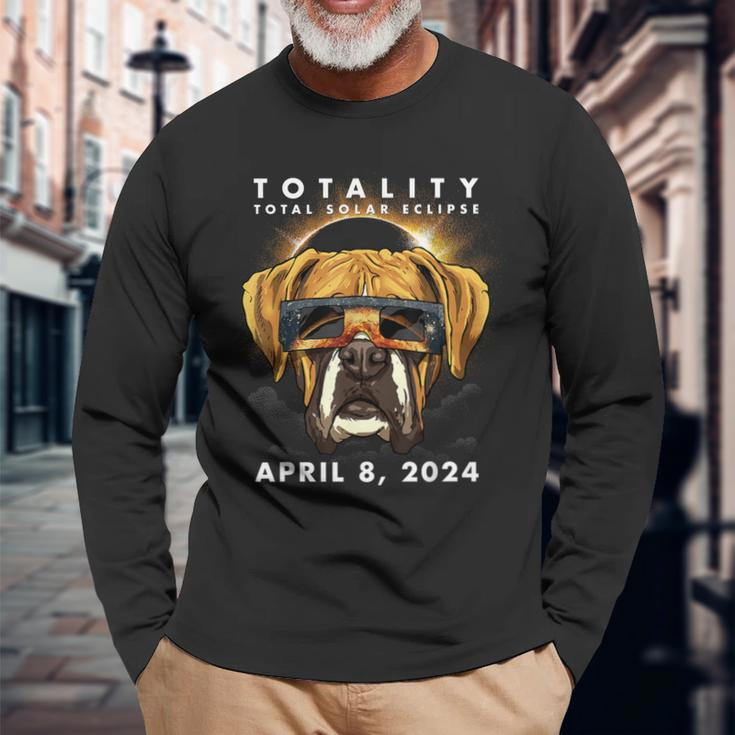 Solar Eclipse 2024 Boxer Dog Wearing Glasses Long Sleeve T-Shirt Gifts for Old Men