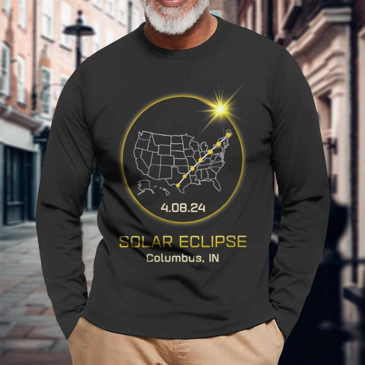Solar Eclipse 2024 Columbus In Indiana Totality Eclipse Long Sleeve T-Shirt Gifts for Old Men