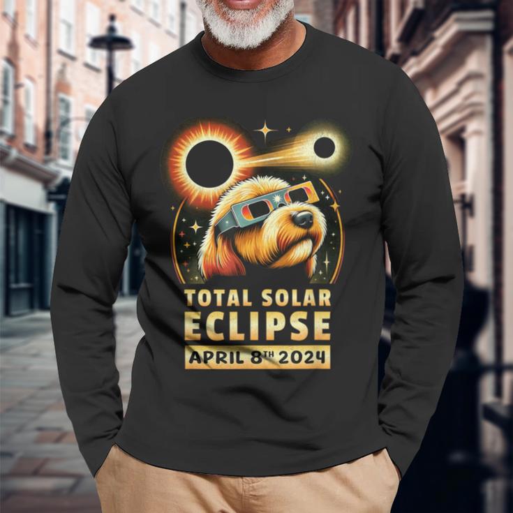 Solar Eclipse 2024 Dog Wearing Solar Eclipse Glasses Long Sleeve T-Shirt Gifts for Old Men