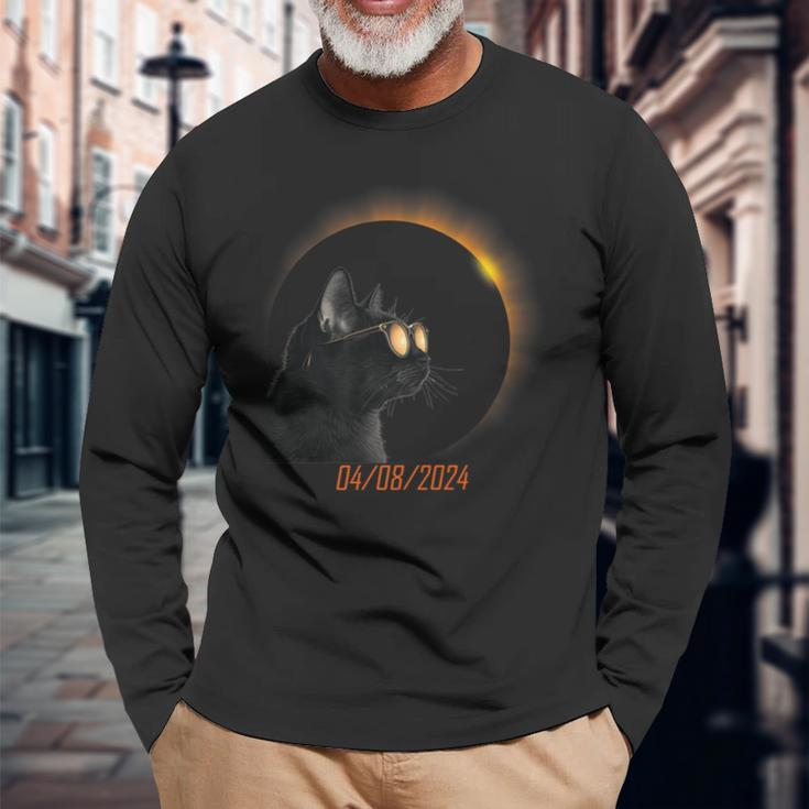 Solar Eclipse 2024 Cat Wearing Solar Glasses Long Sleeve T-Shirt Gifts for Old Men