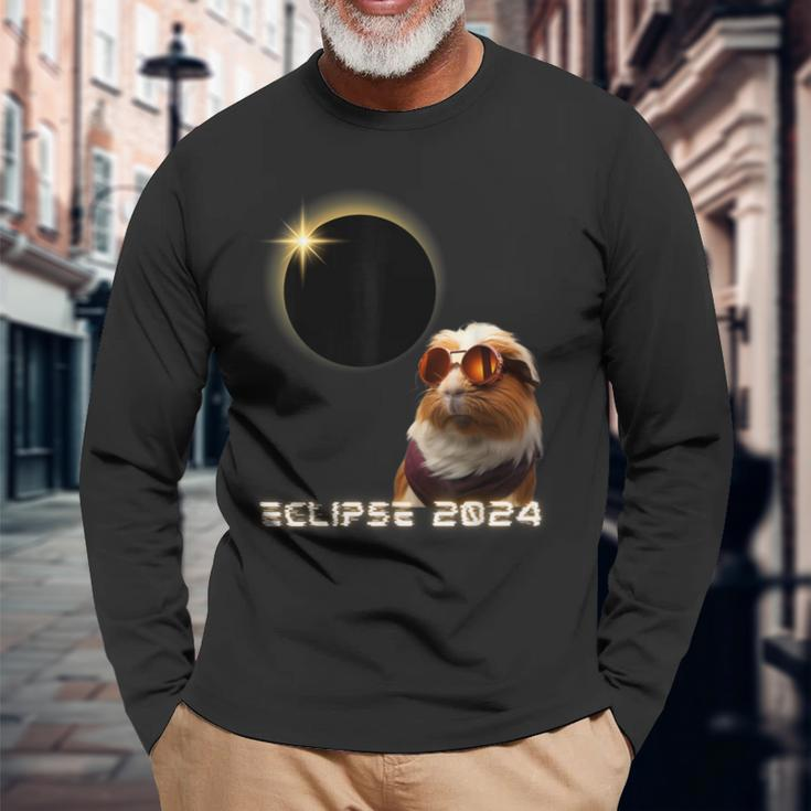Solar Eclipse 2024 Guinea Pig Wearing Glasses Long Sleeve T-Shirt Gifts for Old Men