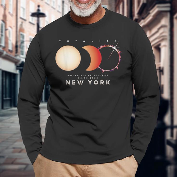 Solar Eclipse 2024 New York Total Eclipse American Graphic Long Sleeve T-Shirt Gifts for Old Men