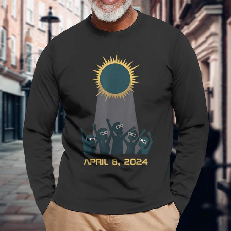 Solar Eclipse 2024 People Wearing Solar Eclipse Glasses Long Sleeve T-Shirt Gifts for Old Men