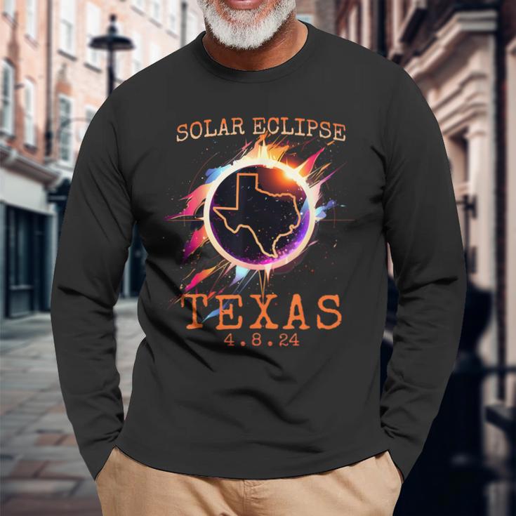 Solar Eclipse 2024 Texas Usa State Totality Path Souvenir Long Sleeve T-Shirt Gifts for Old Men