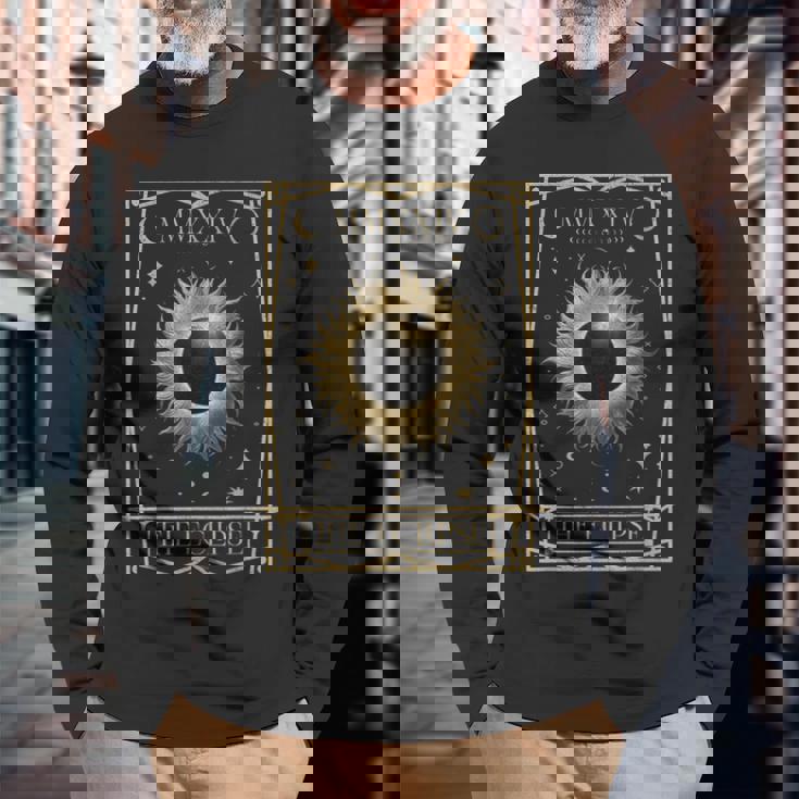 Solar Eclipse 2024 Total Eclipse Astronomy Tarot Card Long Sleeve T-Shirt Gifts for Old Men
