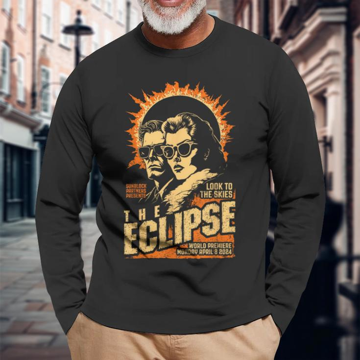 Solar Eclipse 2024 Vintage Science Fiction Movie Poster Long Sleeve T-Shirt Gifts for Old Men