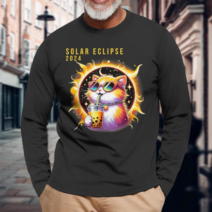 Solar Eclipse April 8 2024 Astronomy Kawaii Cat Lover Long Sleeve T-Shirt Gifts for Old Men