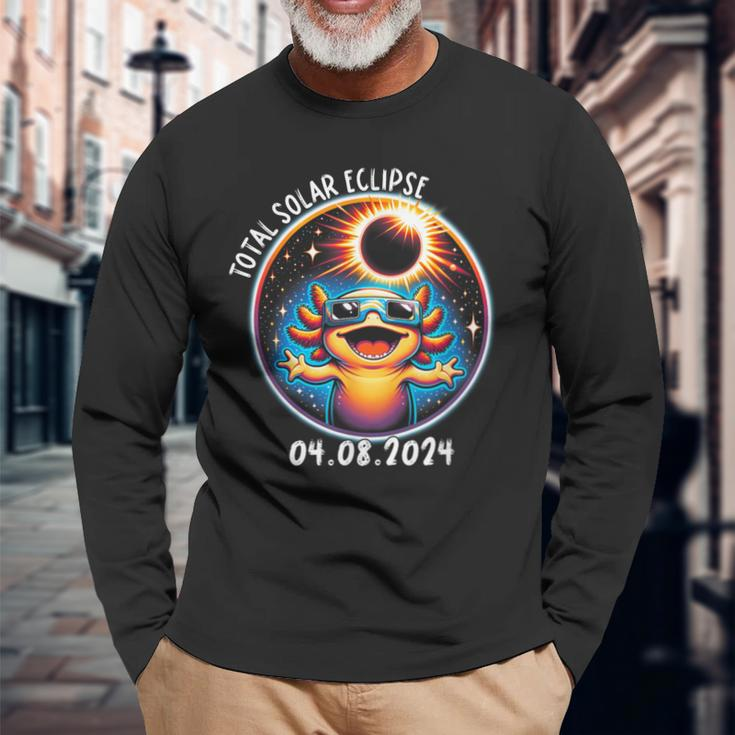 Solar Eclipse Axolot Wearing Glasses Pet April 8 2024 Long Sleeve T-Shirt Gifts for Old Men