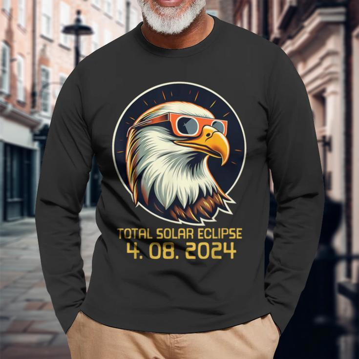 Solar Eclipsetwice In Lifetime 2024 Solar Eclipse Bald Eagle Long Sleeve T-Shirt Gifts for Old Men