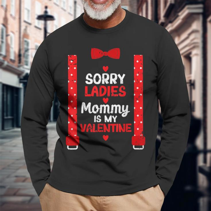 Sorry Ladies Mommy Is My Valentine Suspenders Bow Tie Long Sleeve T-Shirt Gifts for Old Men