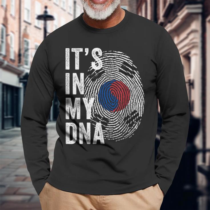 South Korea It's In My Dna South Korean Fingerprint Flag Long Sleeve T-Shirt Gifts for Old Men