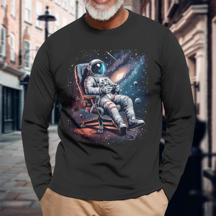 Space Astronaut Gaming System Planets Astronaut Gamer Long Sleeve T-Shirt Gifts for Old Men