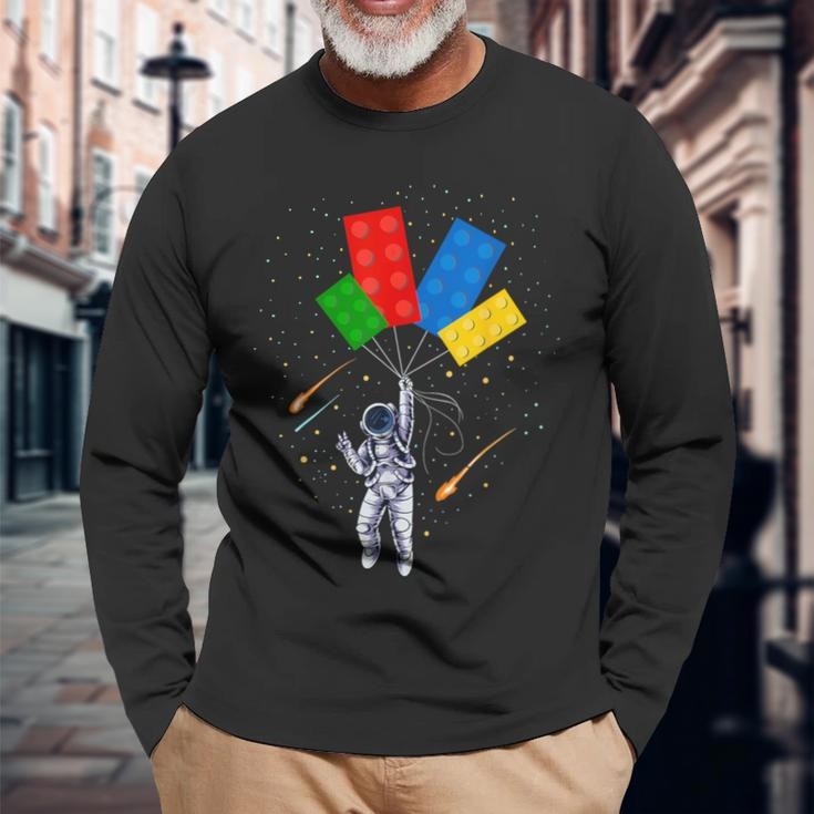 Space Astronaut Master Builder Building Blocks Bricks Long Sleeve T-Shirt Gifts for Old Men