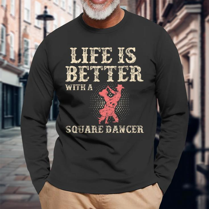 Square Dance Western Dancing Line Dancer Long Sleeve T-Shirt Gifts for Old Men