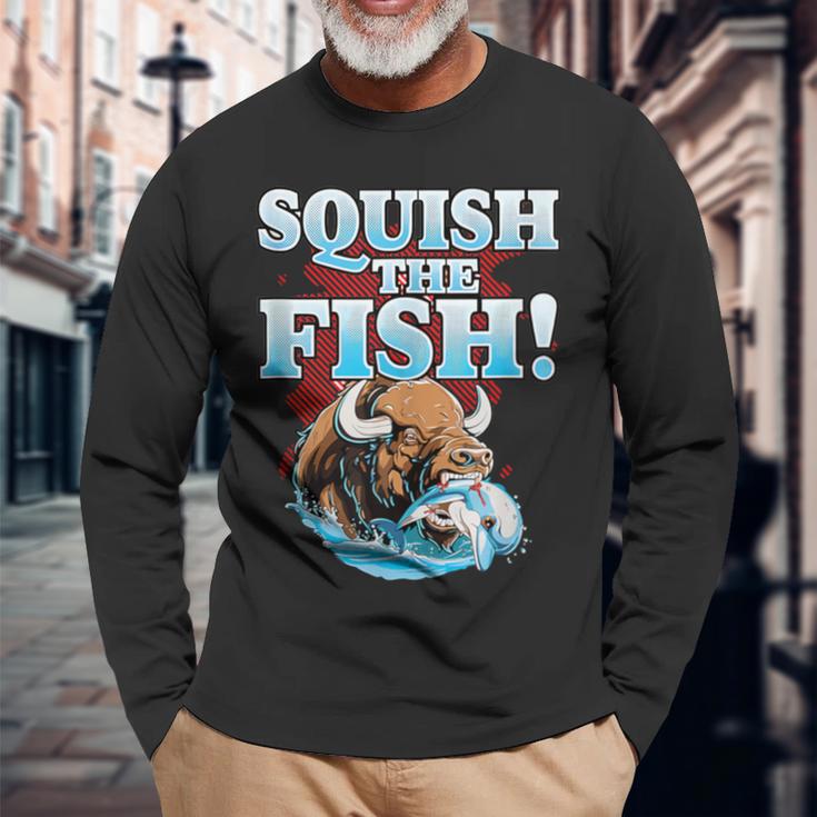 Squish The Fish Bison Buffalo Long Sleeve T-Shirt Gifts for Old Men