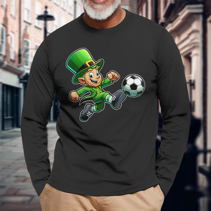 St Patrick's Day Irish Leprechaun Soccer Team Player Long Sleeve T-Shirt Gifts for Old Men