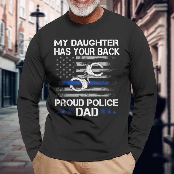 Stolzer Papa Eines Police Officer – Thin Blue Line Geschenk Langarmshirts Geschenke für alte Männer