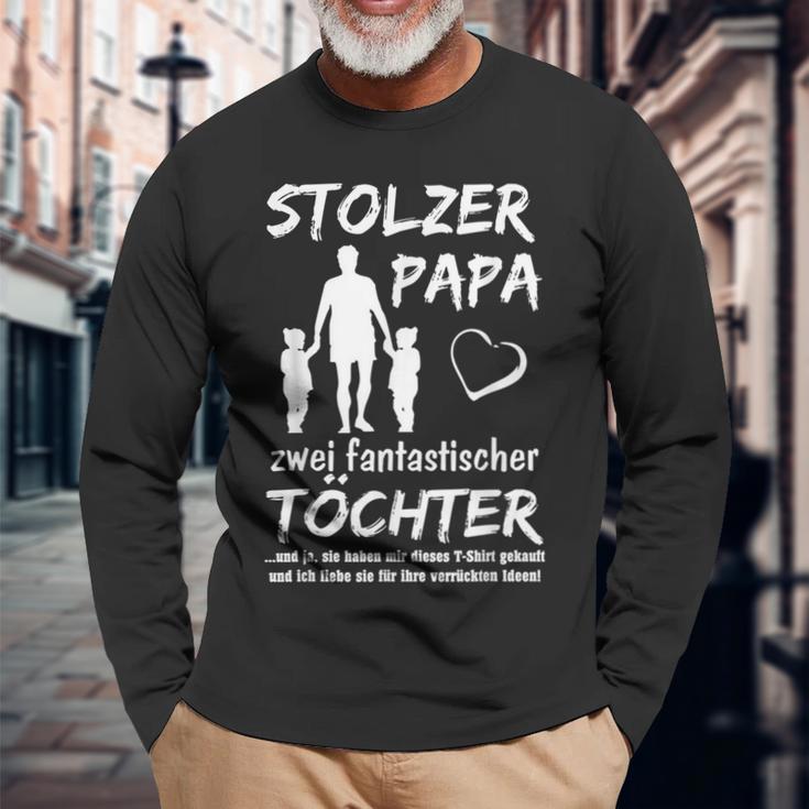 Stolzer Papa Zwei Töchter Idea Langarmshirts Geschenke für alte Männer