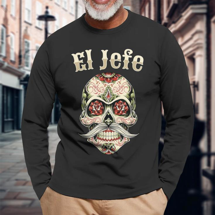 Sugar Skull For Dia De Los Muertos El Jefe Langarmshirts Geschenke für alte Männer