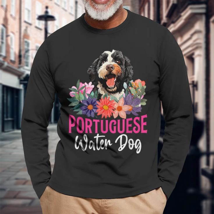 Sunset Retro Portuguese Water Dog Pet Paw Long Sleeve T-Shirt Gifts for Old Men